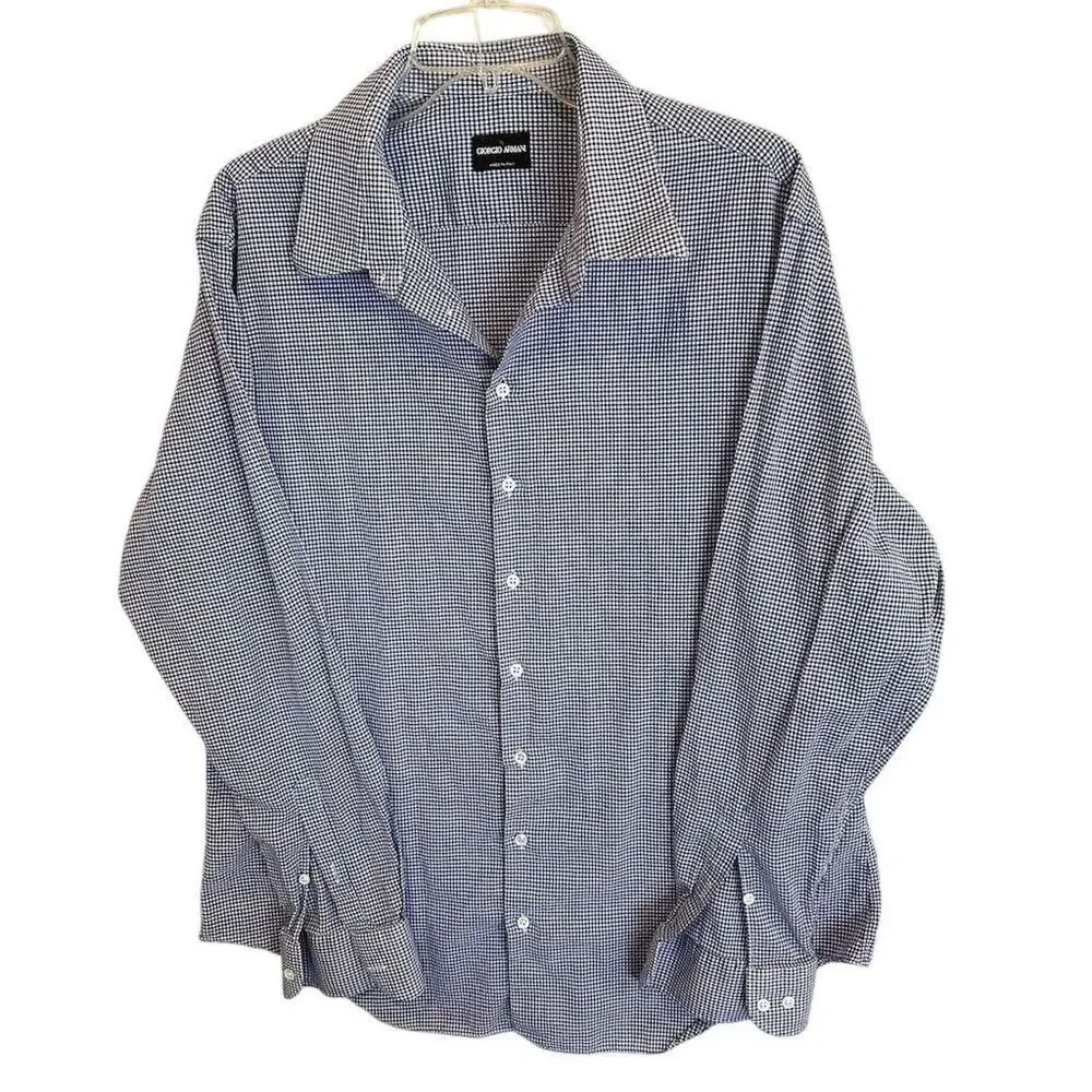 Giorgio Armani Men's XL Blue Checkered Long Sleeve Dress Shirt‎ - Picture 2 of 16